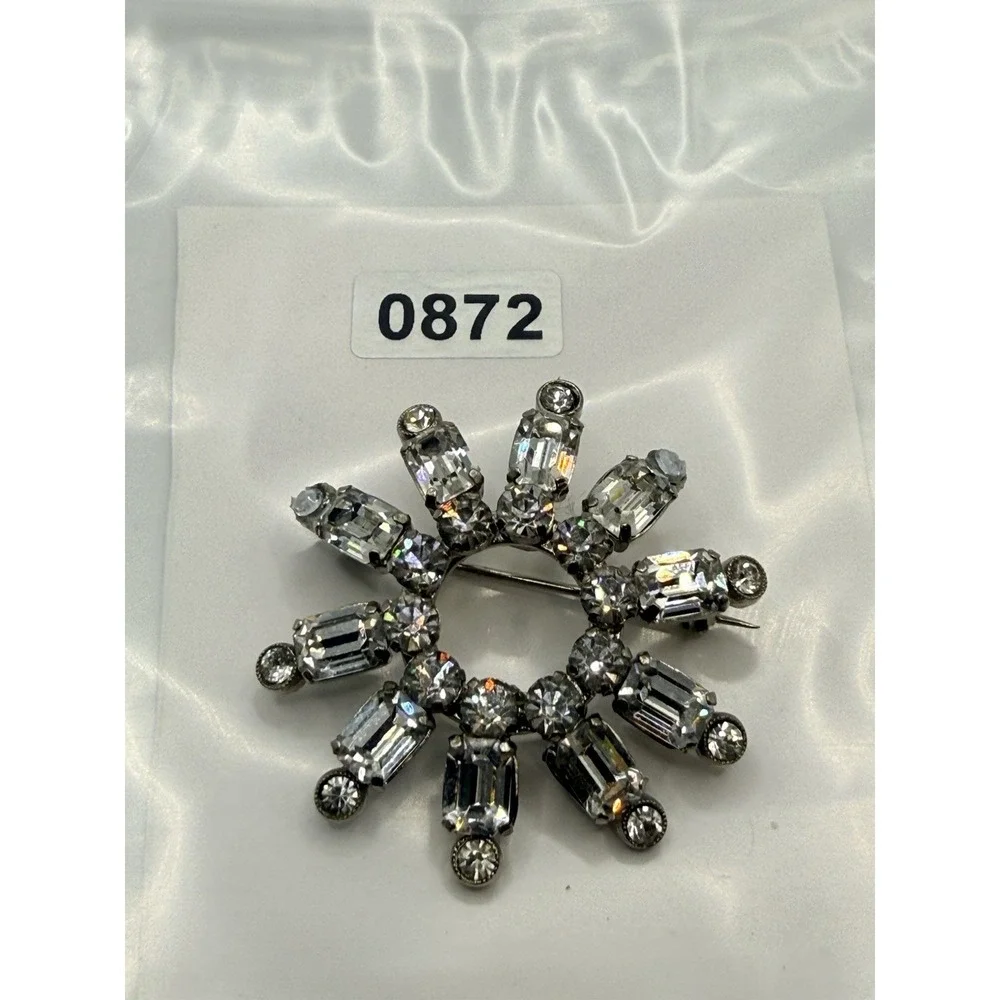 Schoffel Austria Brooch Clear Crystal Starburst Wreath READ